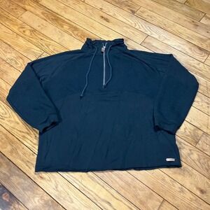 BKE Black Quarter Zip Pullover Quilted Mixed Media Sweatshirt Size Large